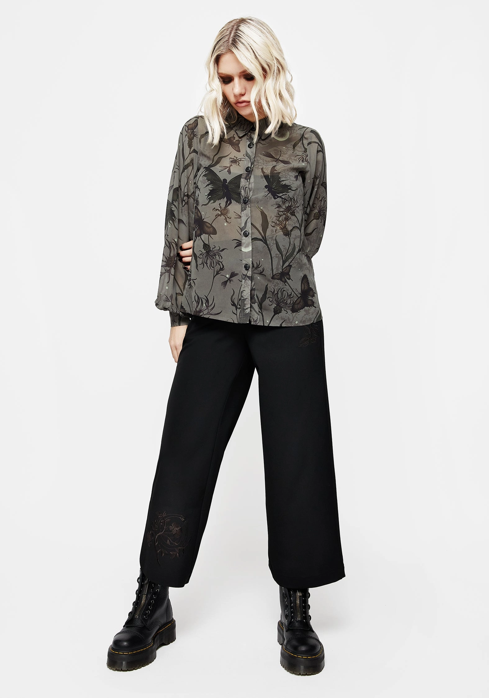 Amalthea Embroidered Tailored Wide Leg Trousers No Sagging