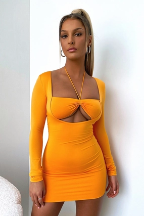 Taurus Long Sleeve Dress - Orange Fit Choice Natural Wrap