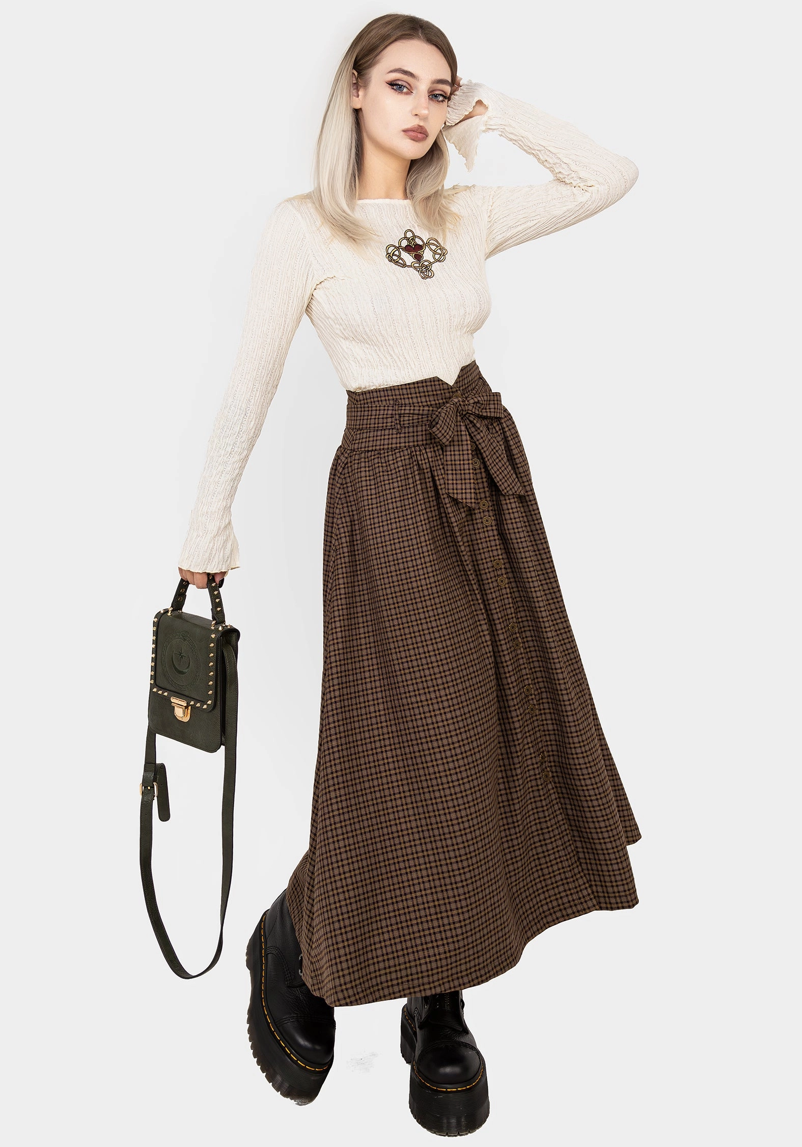 Tagless label Sweetspire Check Tie Waist Midaxi Skirt