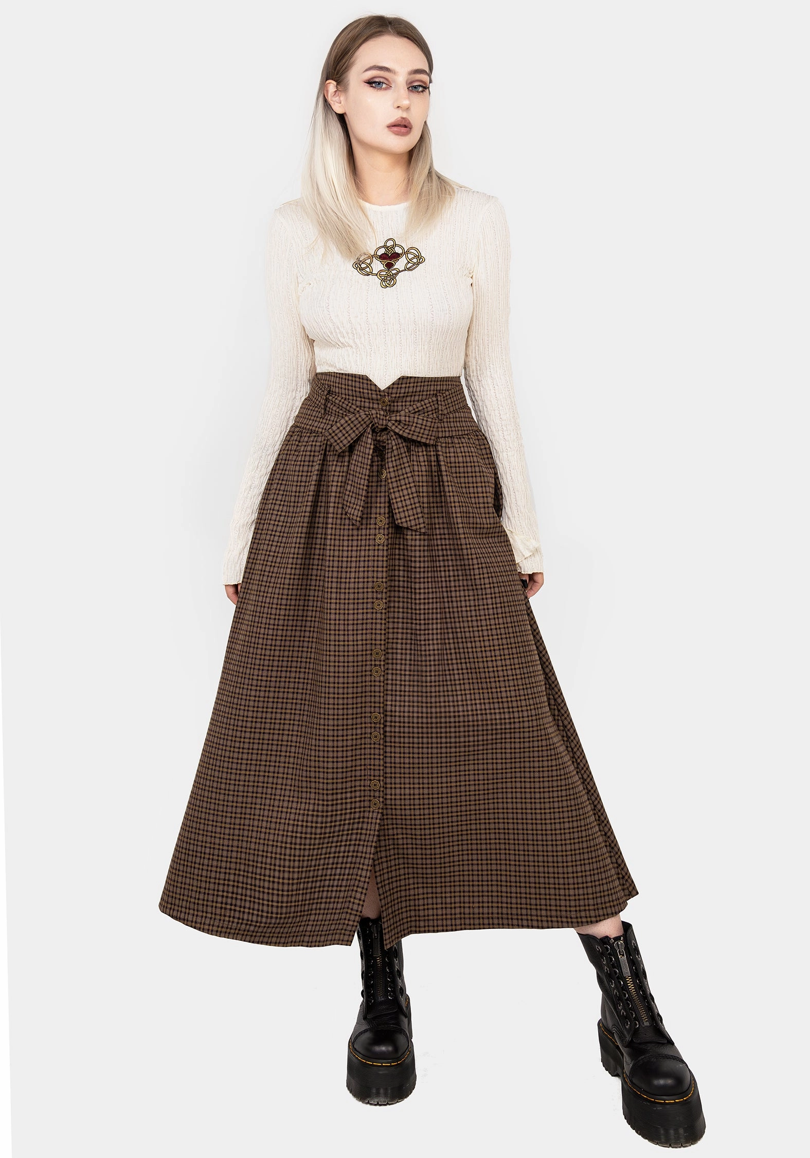 Sweetspire Check Tie Waist Midaxi Skirt All Season Wear