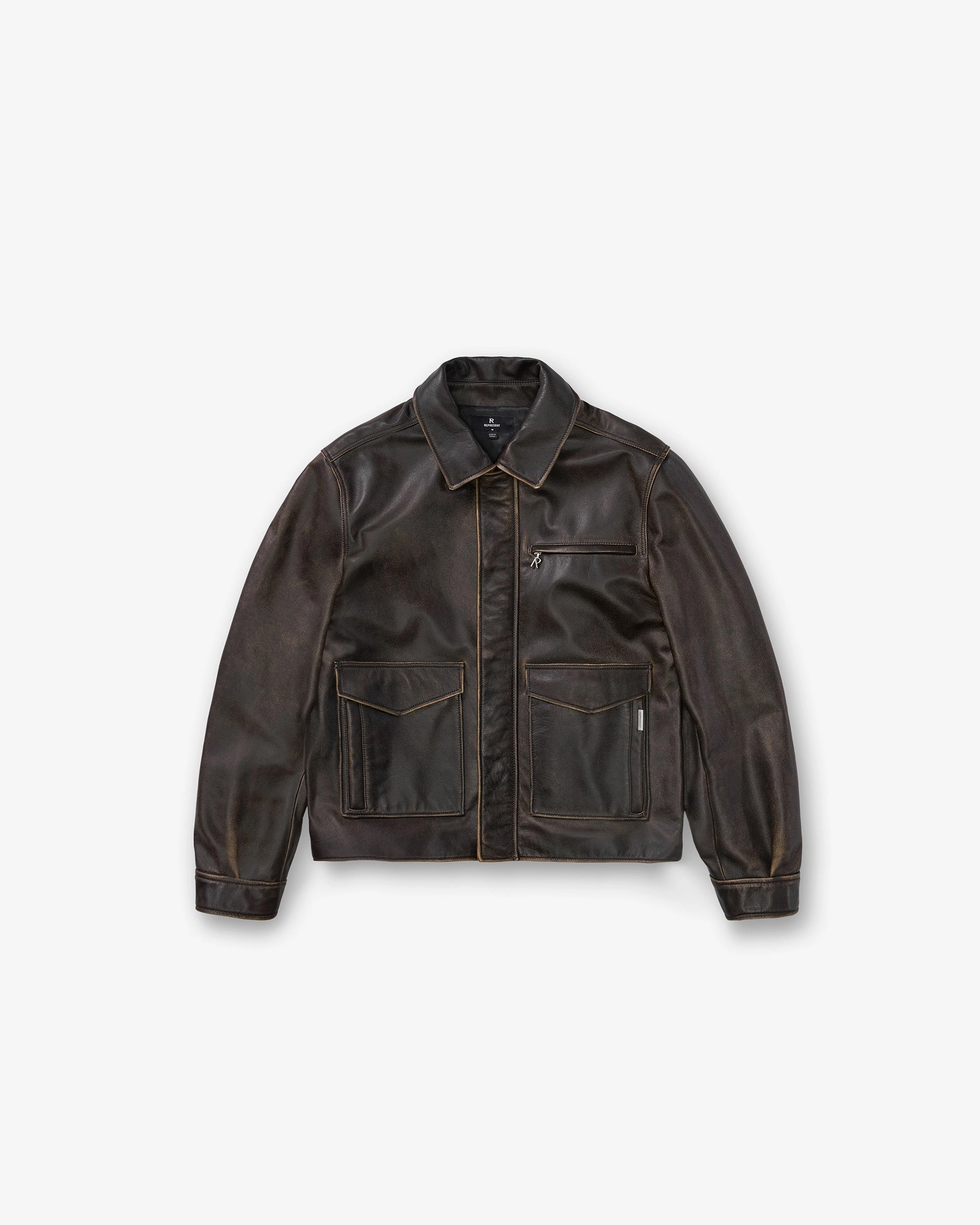Reflective Trim Snow Block Sunfade Leather Jacket - Nero