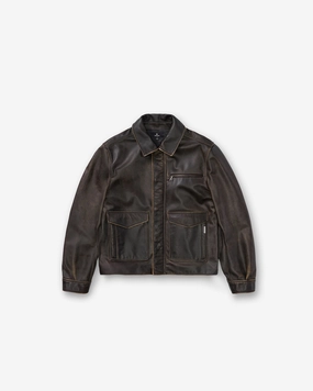Reflective Trim Snow Block Sunfade Leather Jacket - Nero