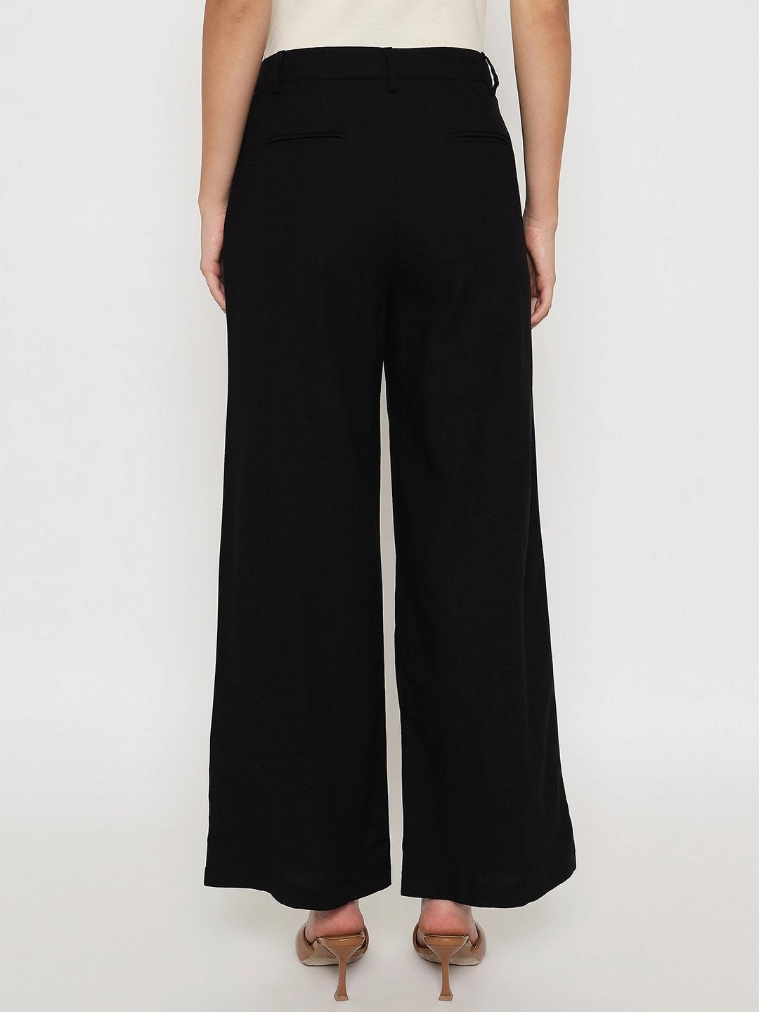Madame Cotton Blend Black Wide Leg Trousers Indoor Comfort Urban Comfort