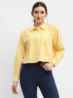 Casual Style Casual Look Madame Striped Yellow Regular Shirt
