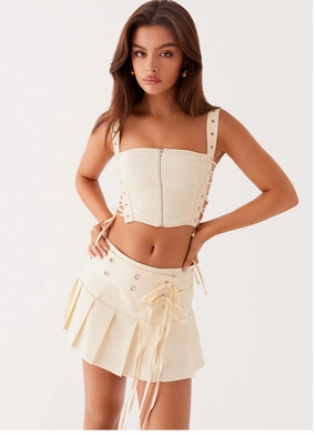 Neutral Look Hypoallergenic fabric Tahnne Eyelet Mini Skirt - Ivory