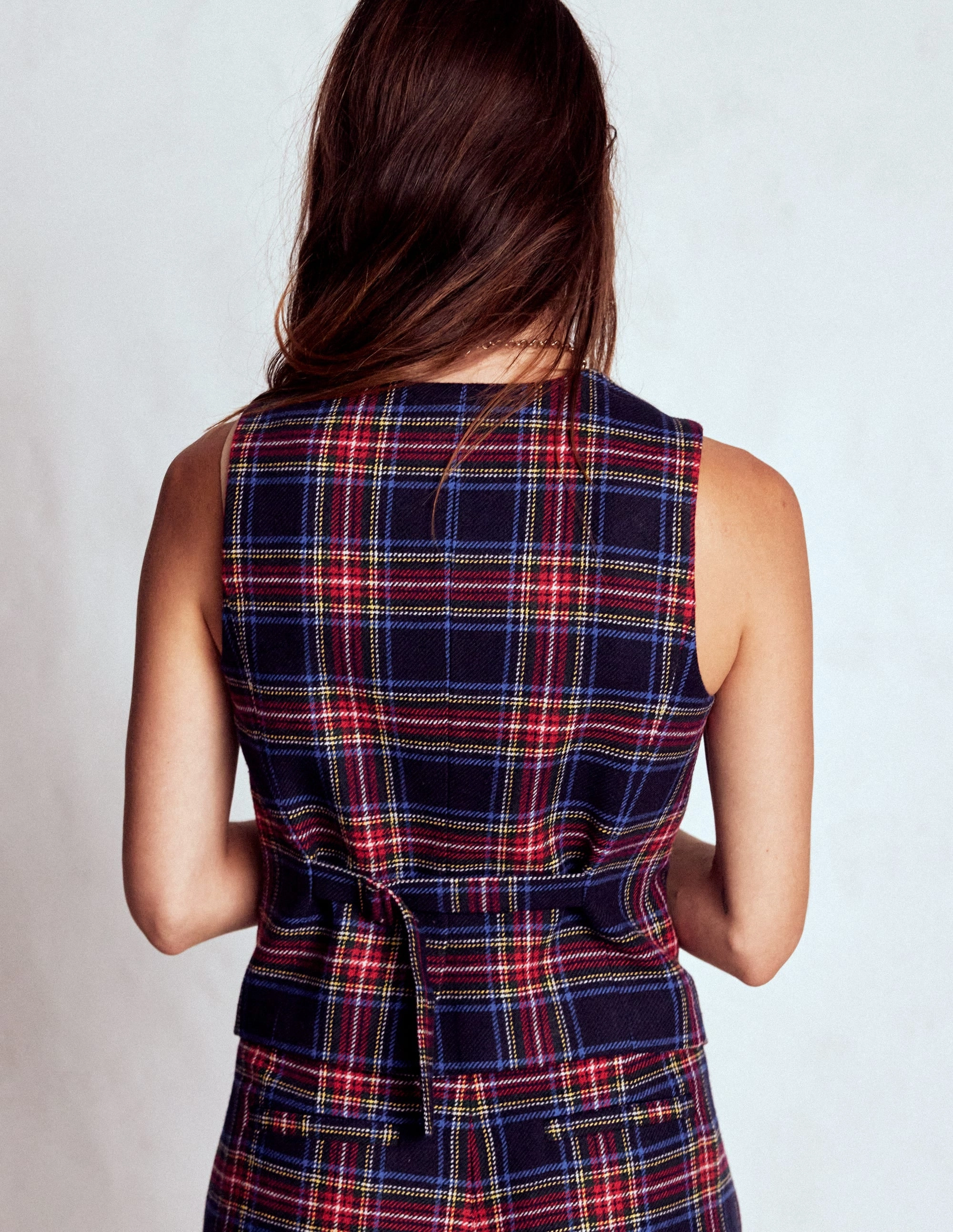 Tailored Check Waistcoat-Navy, Green and Red Check Adjustable Hood System Glow In The Dark Trim