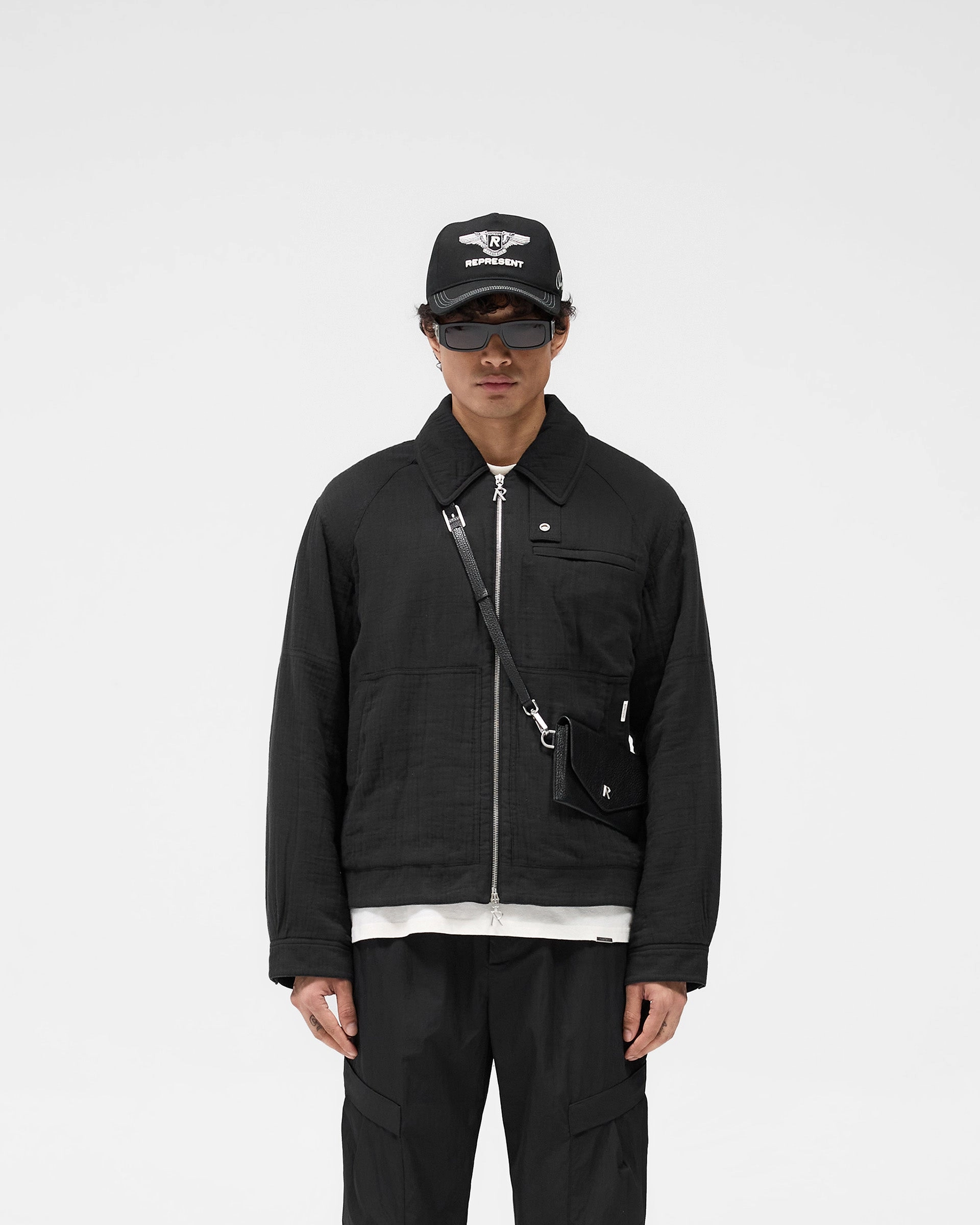 Windproof Hood Crinkle Trucker Jacket - Black