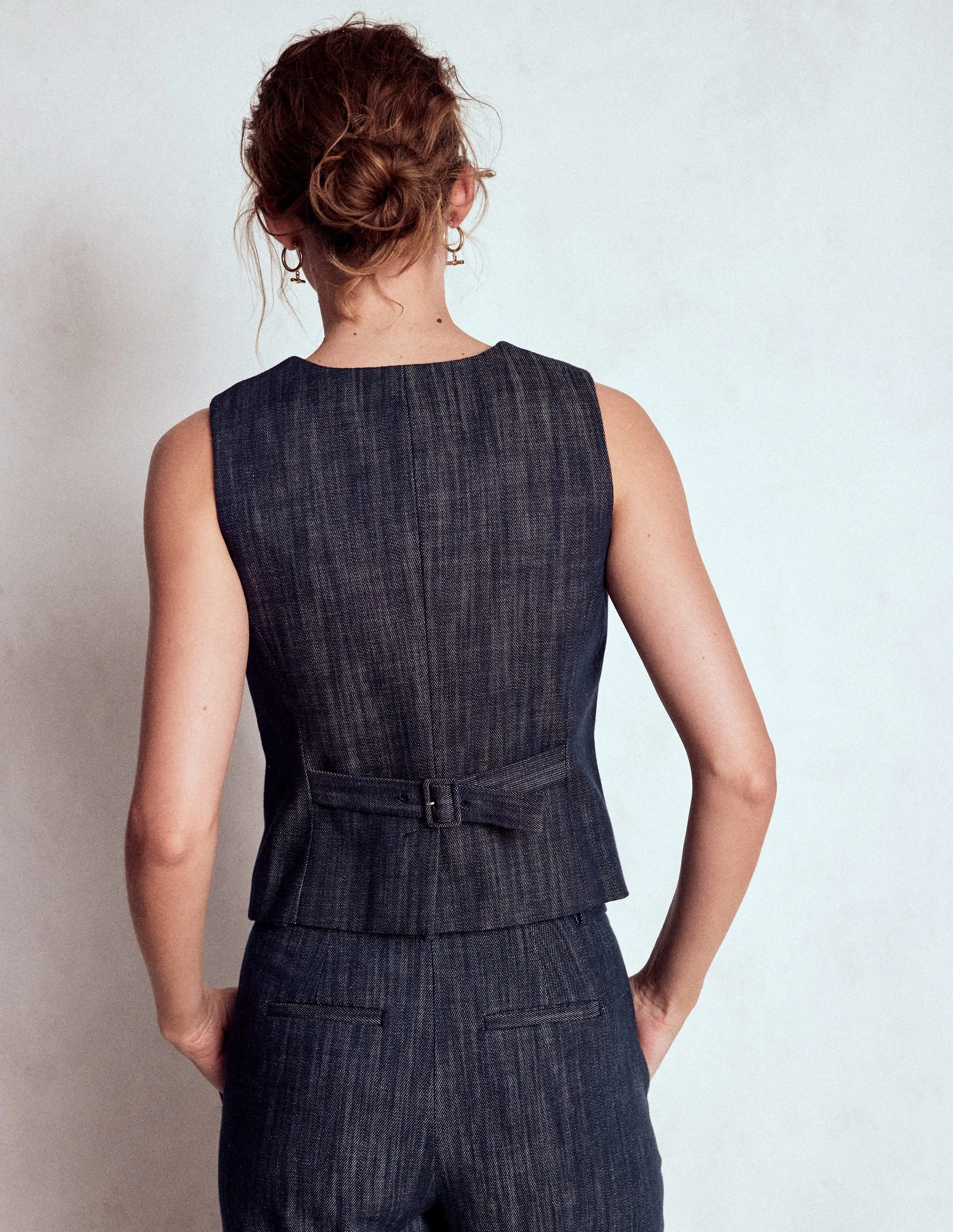 Magnetic Fasteners Tailored Twill Waistcoat-Navy, Indigo