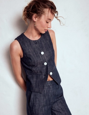 Tailored Twill Waistcoat-Navy, Indigo AdjustableHood Stain Resistant Material