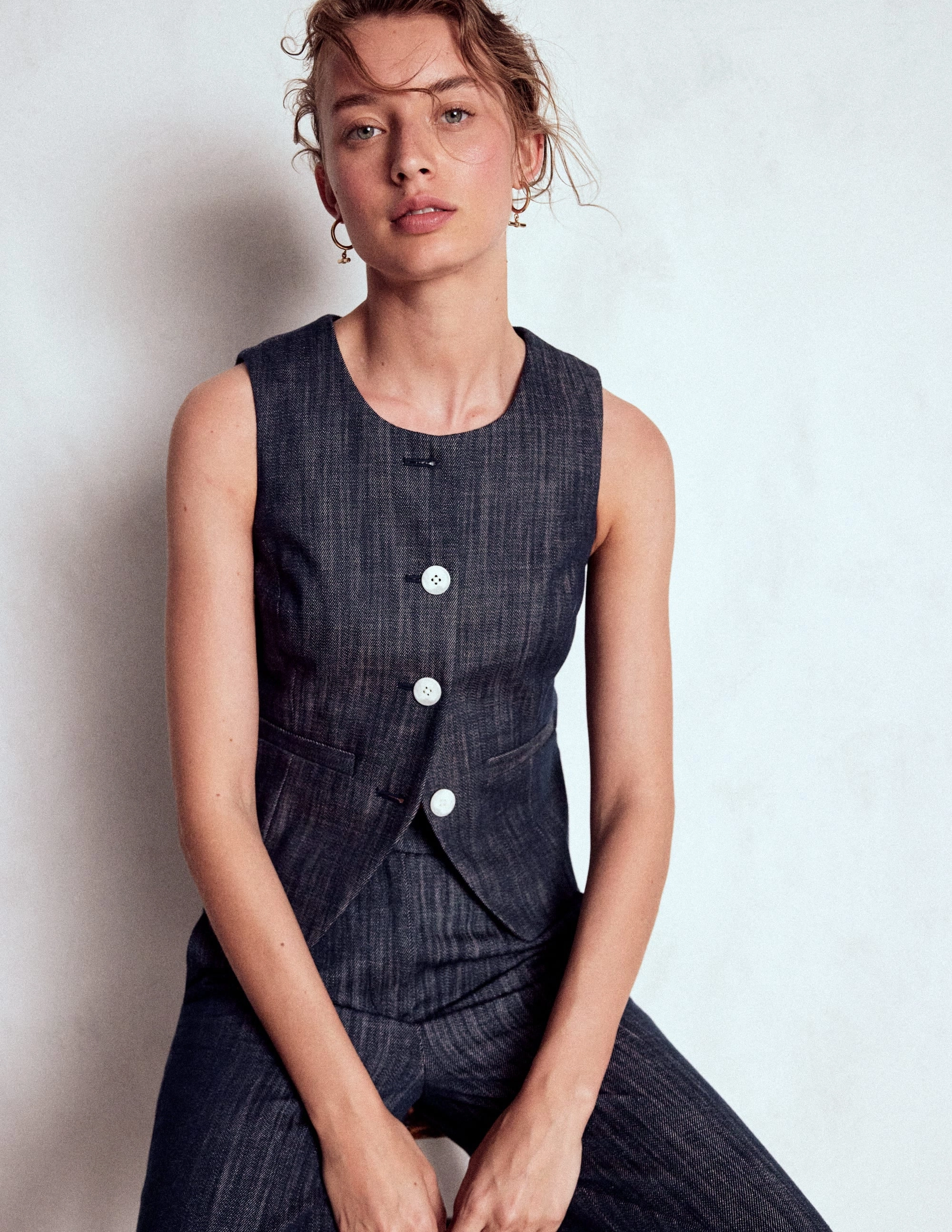OdorResistantTreatment Office Wear Tailored Twill Waistcoat-Navy, Indigo