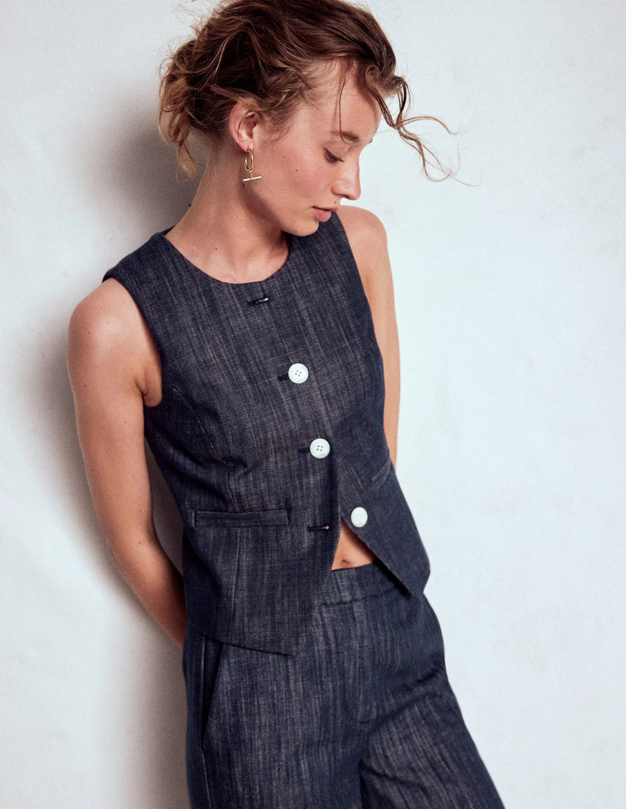 Tailored Twill Waistcoat-Navy, Indigo AdjustableHood Stain Resistant Material