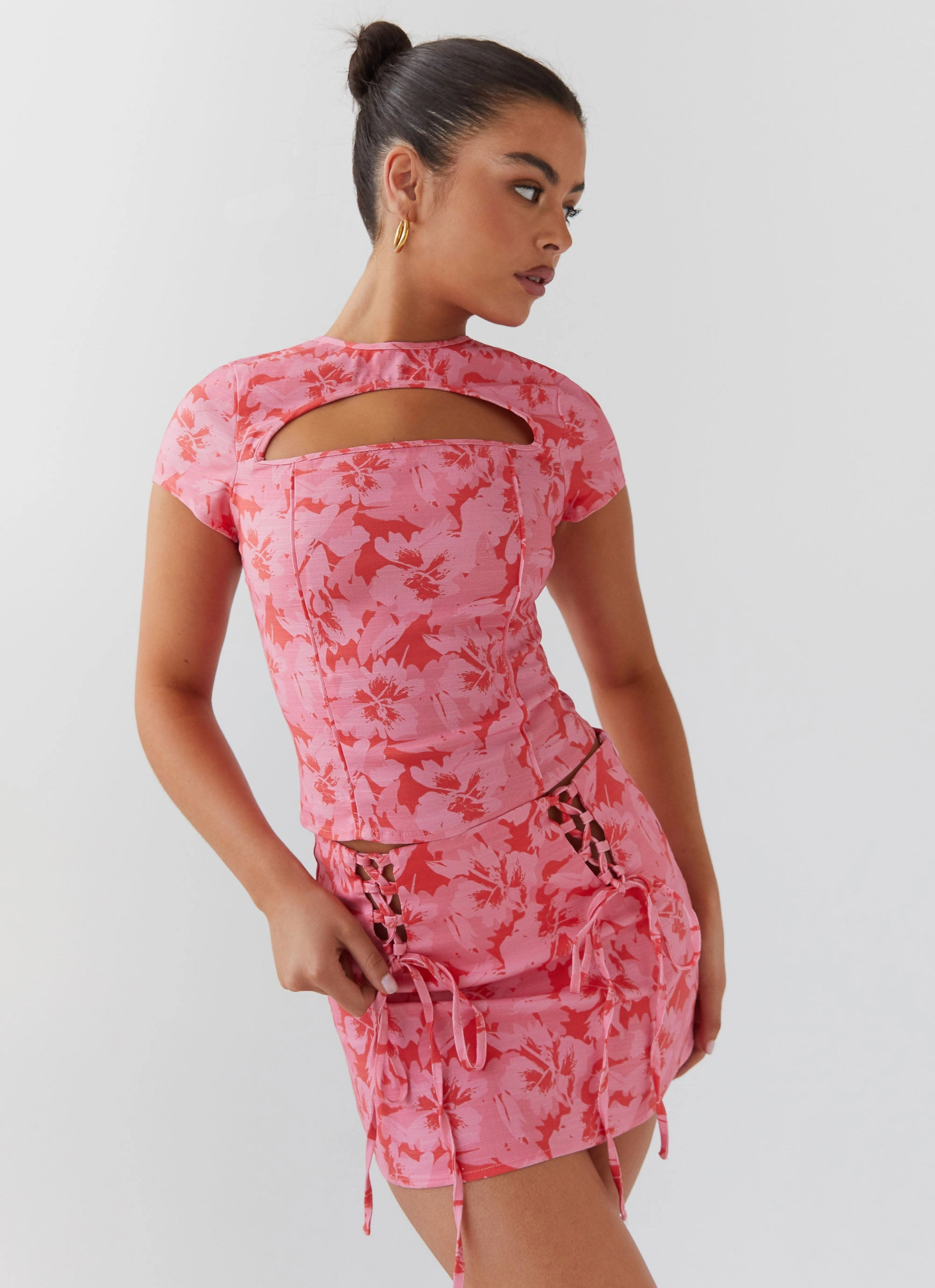Limited Release Global Inspiration Take A Sip Tie Mini Skirt - Cherry Blossom