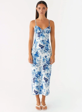 Take Chances Midi Dress - Serene Sky Floral Deep Hue
