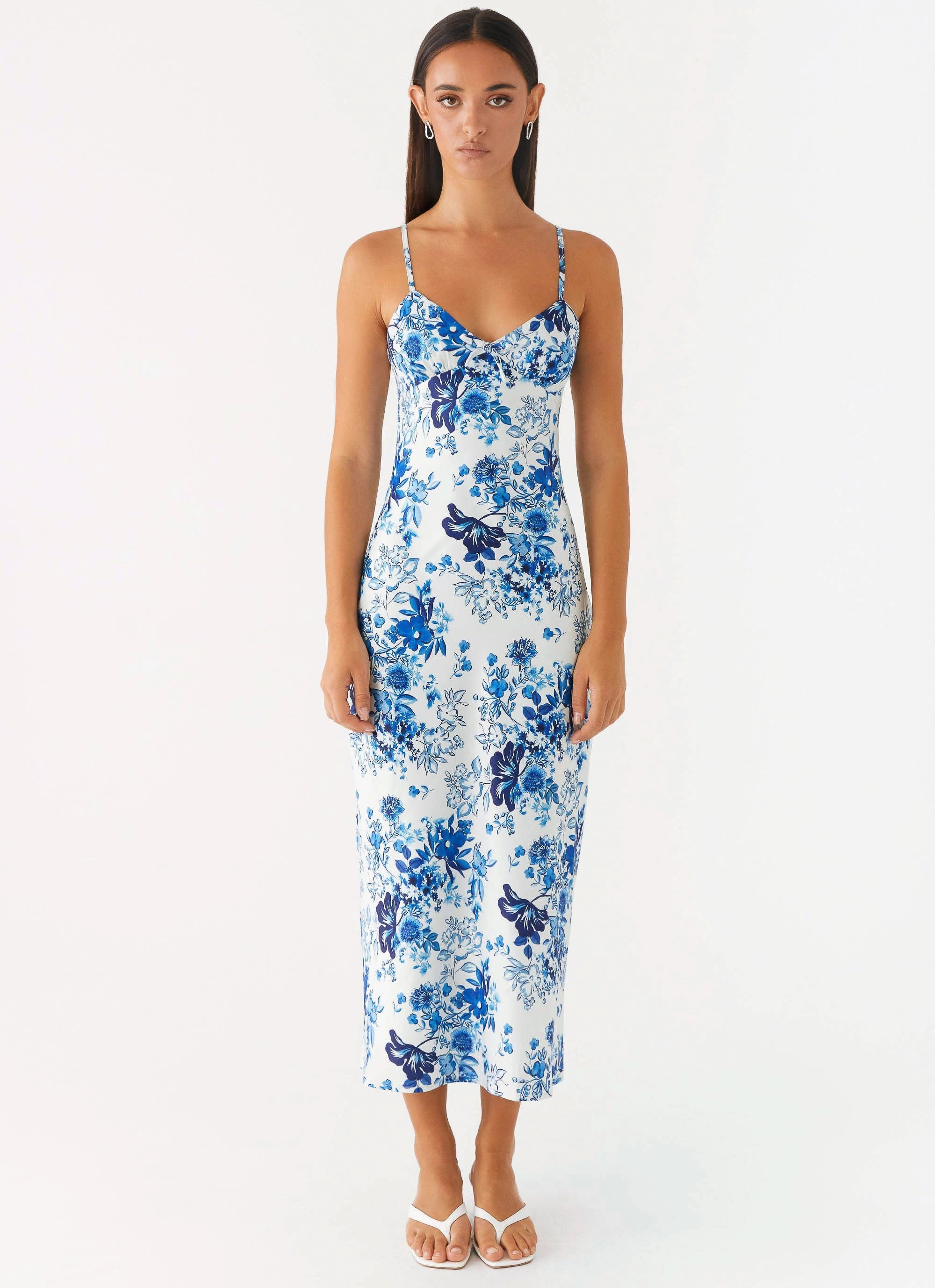 Take Chances Midi Dress - Serene Sky Floral Deep Hue