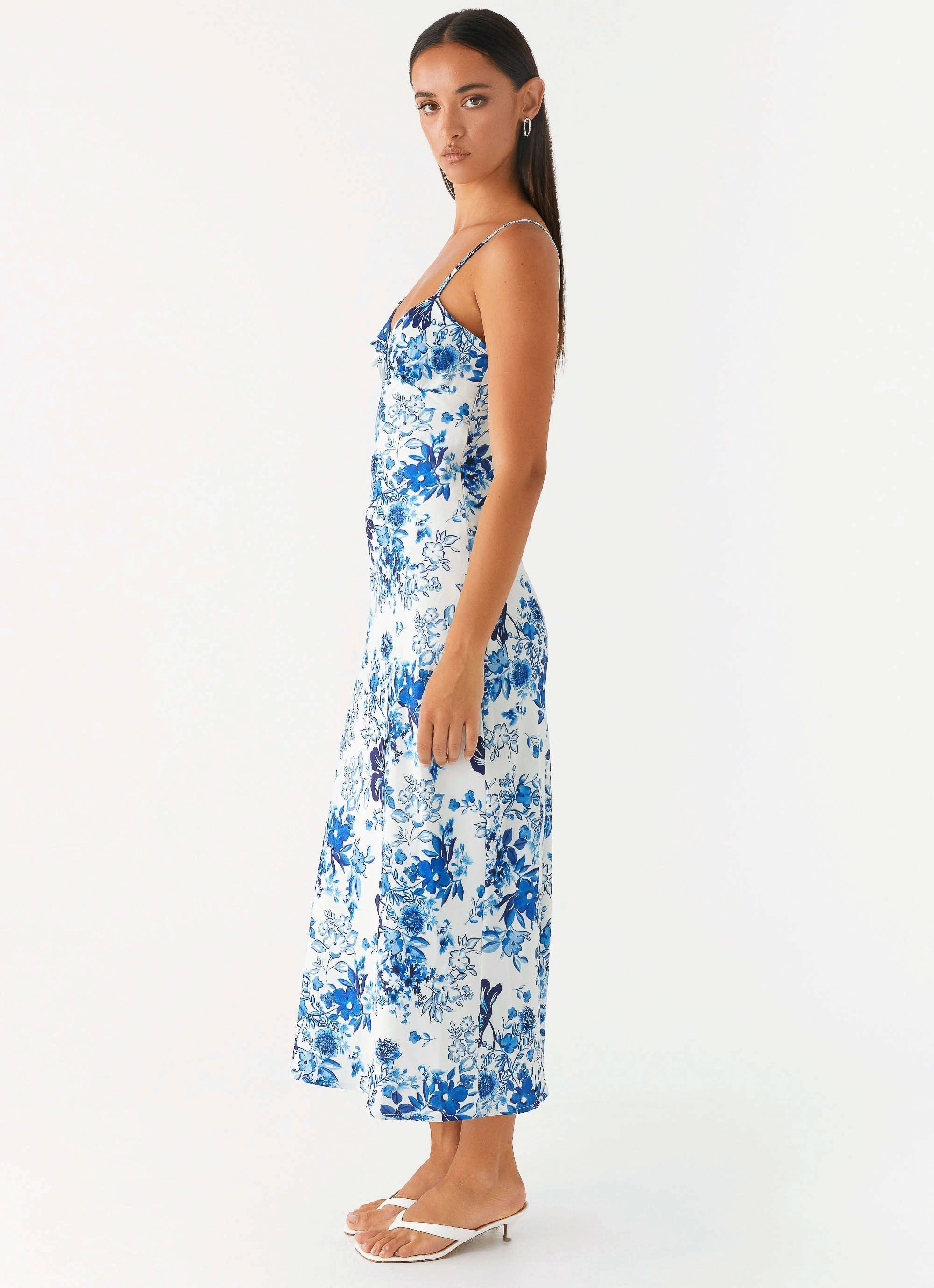 Take Chances Midi Dress - Serene Sky Floral Warm-Layer Smart Tailoring