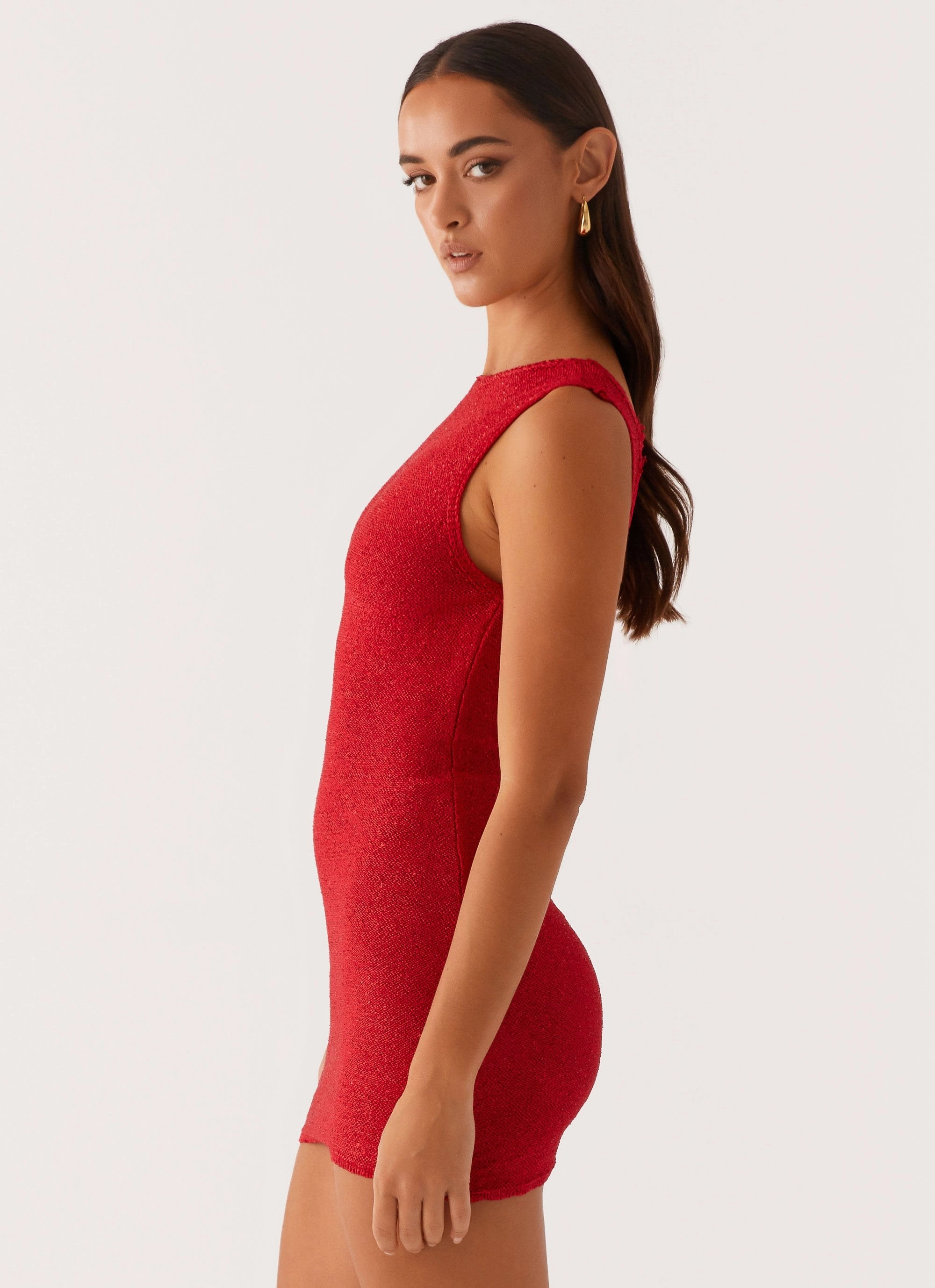 Take Five Summer Knit Mini Dress - Red Occasion Ready Smart Layer Wear