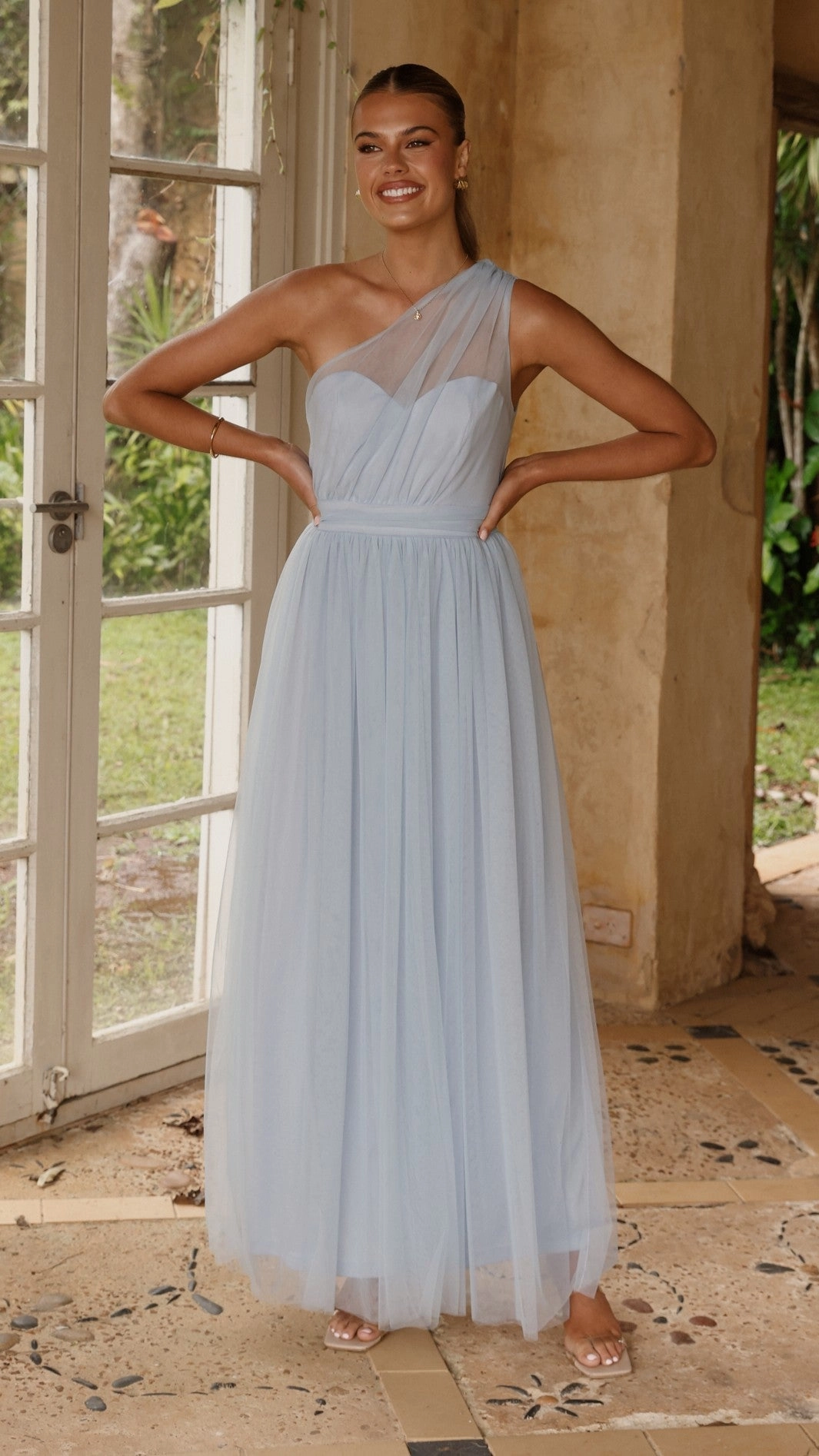 Texture Softness Talissa Tulle Maxi Dress - Blue