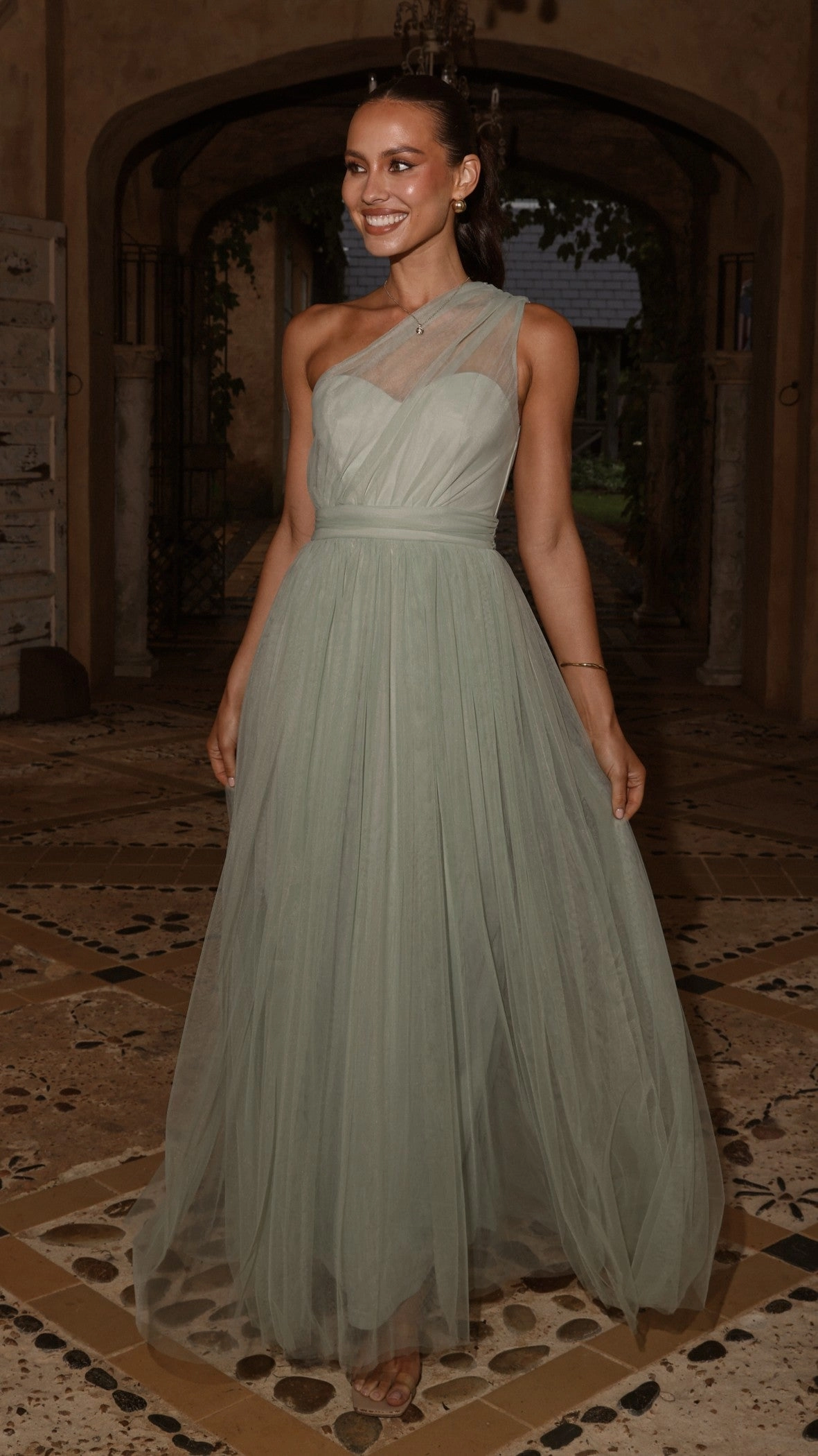 Elegant Piece Modern Texture Talissa Tulle Maxi Dress - Sage