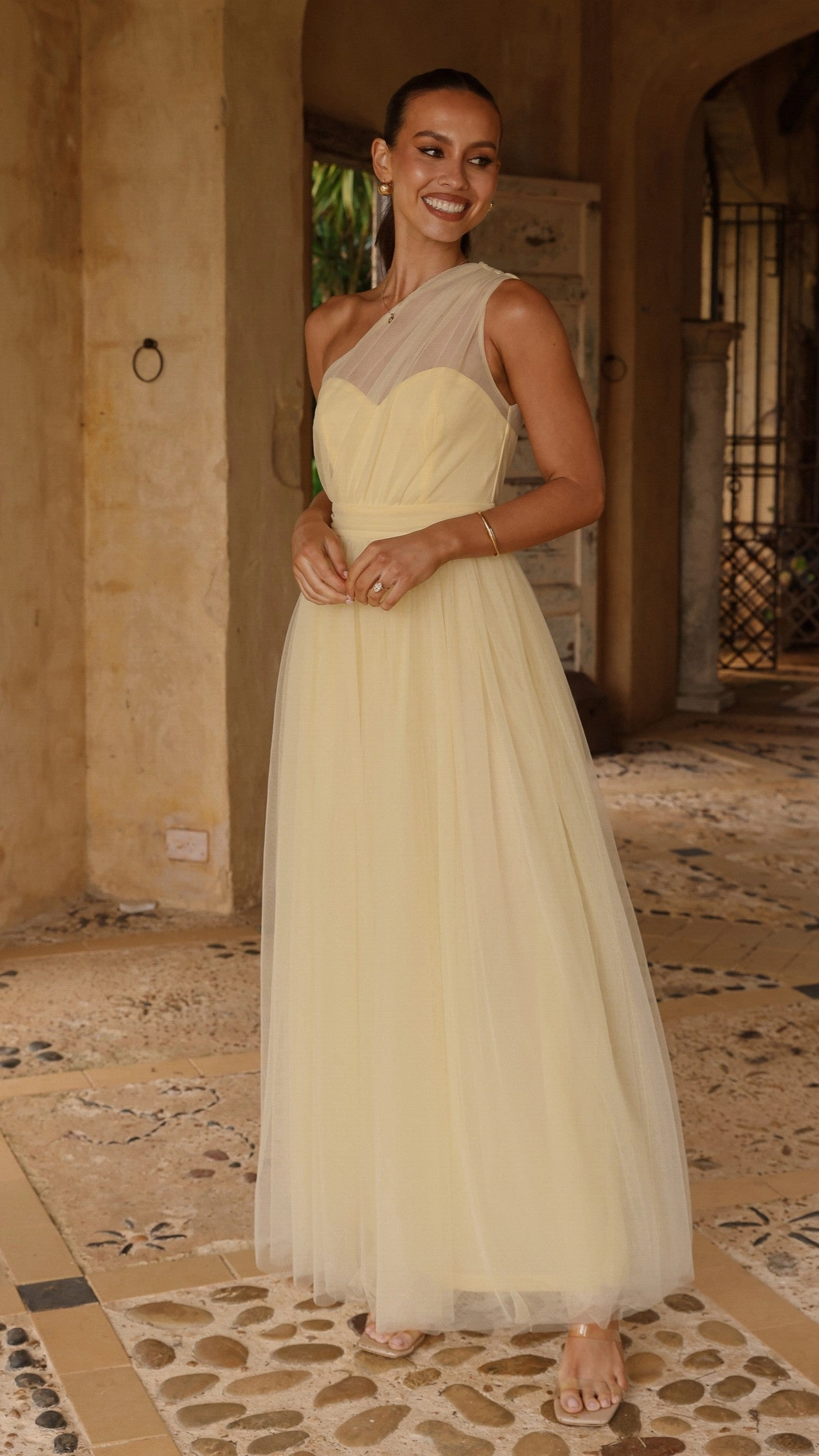 Talissa Tulle Maxi Dress - Yellow Stain-Resistant Calm Finish