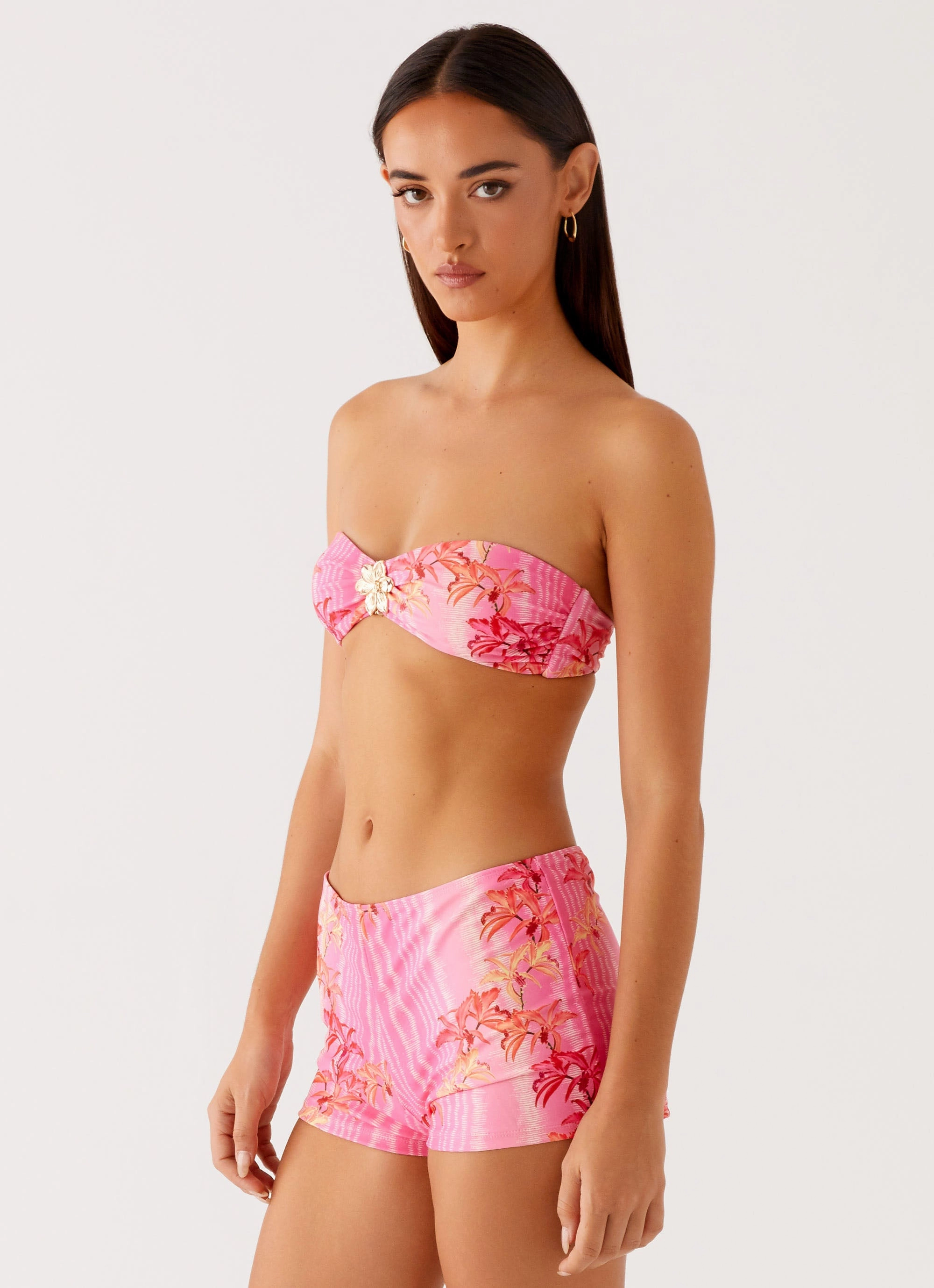 Tamra Strapless Bikini Top - Tropical Pink Print Swim Ready