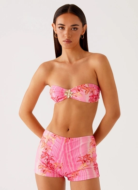 Mesh Ventilation Zones Tamra Strapless Bikini Top - Tropical Pink Print