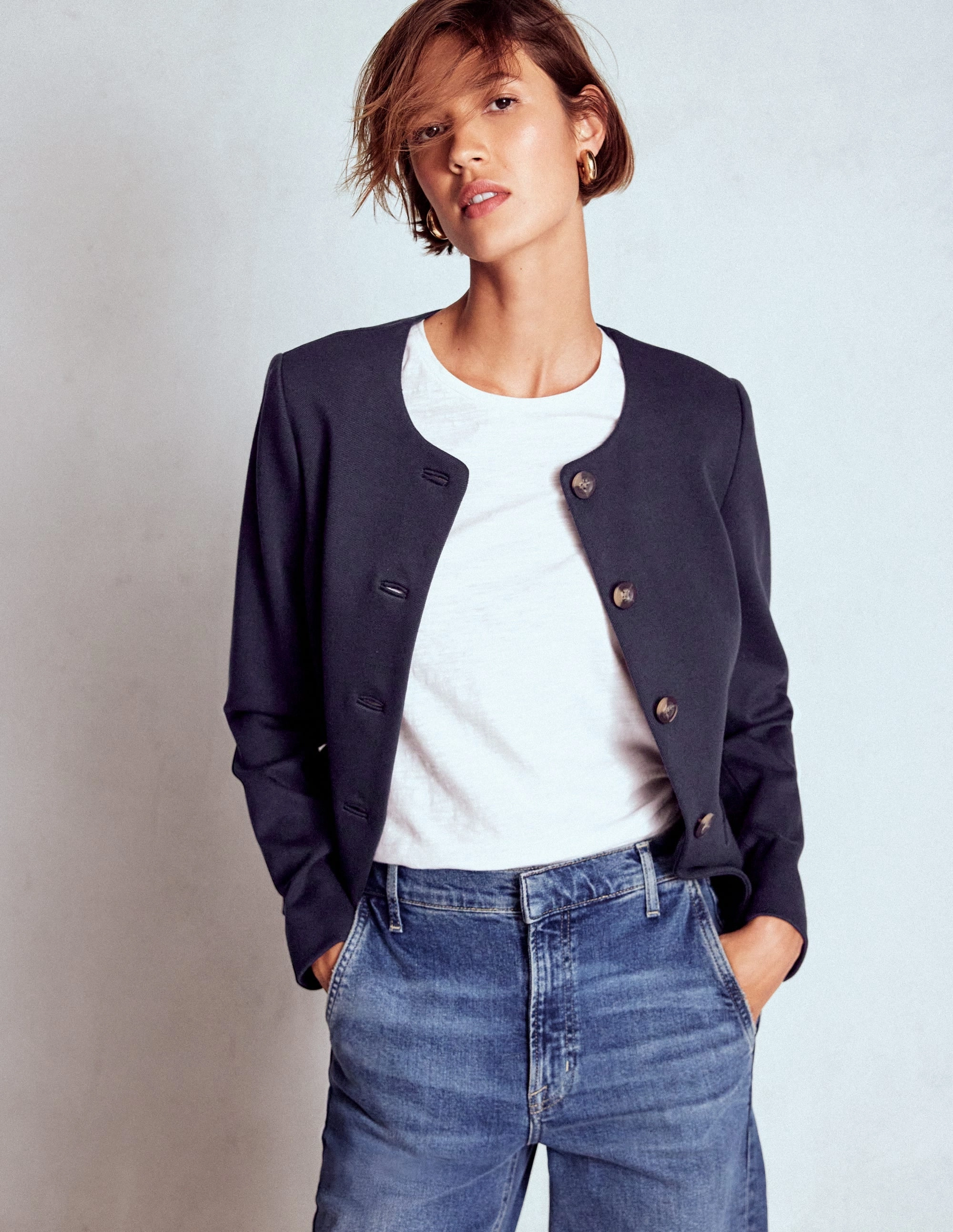 Hampstead Ponte Twill Blazer-Navy Odor Control Fibers