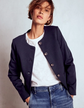 Flexible Waistband Hampstead Ponte Twill Blazer-Navy