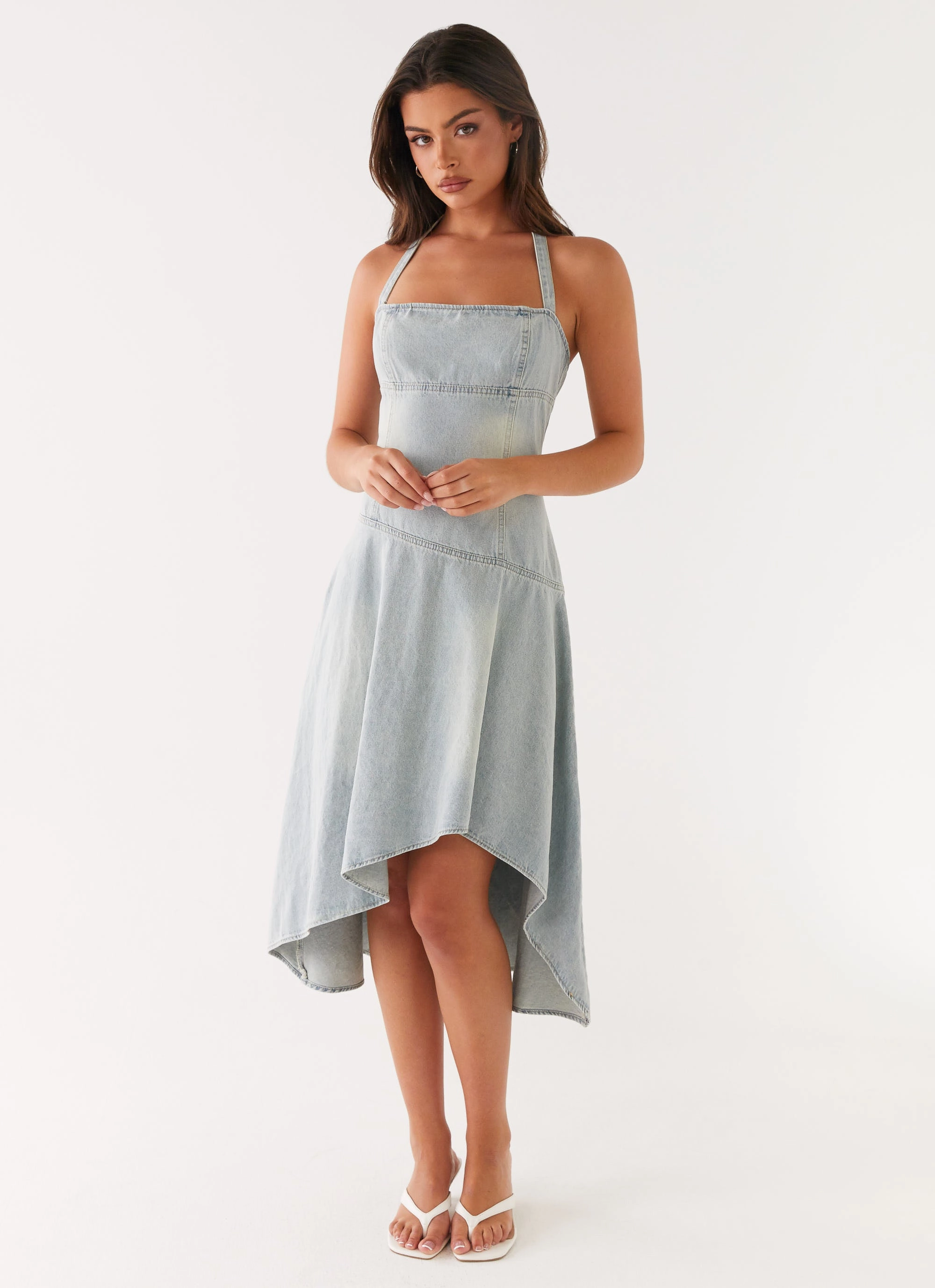 Lounge Vibe Tanisha Denim Midi Dress - Washed Blue