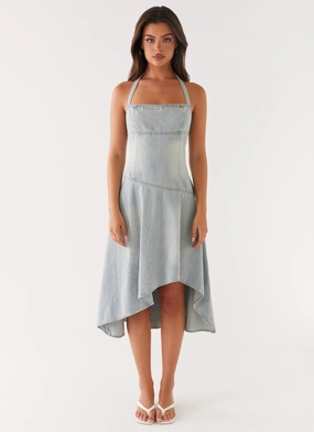 Tanisha Denim Midi Dress - Washed Blue Vibrant Light