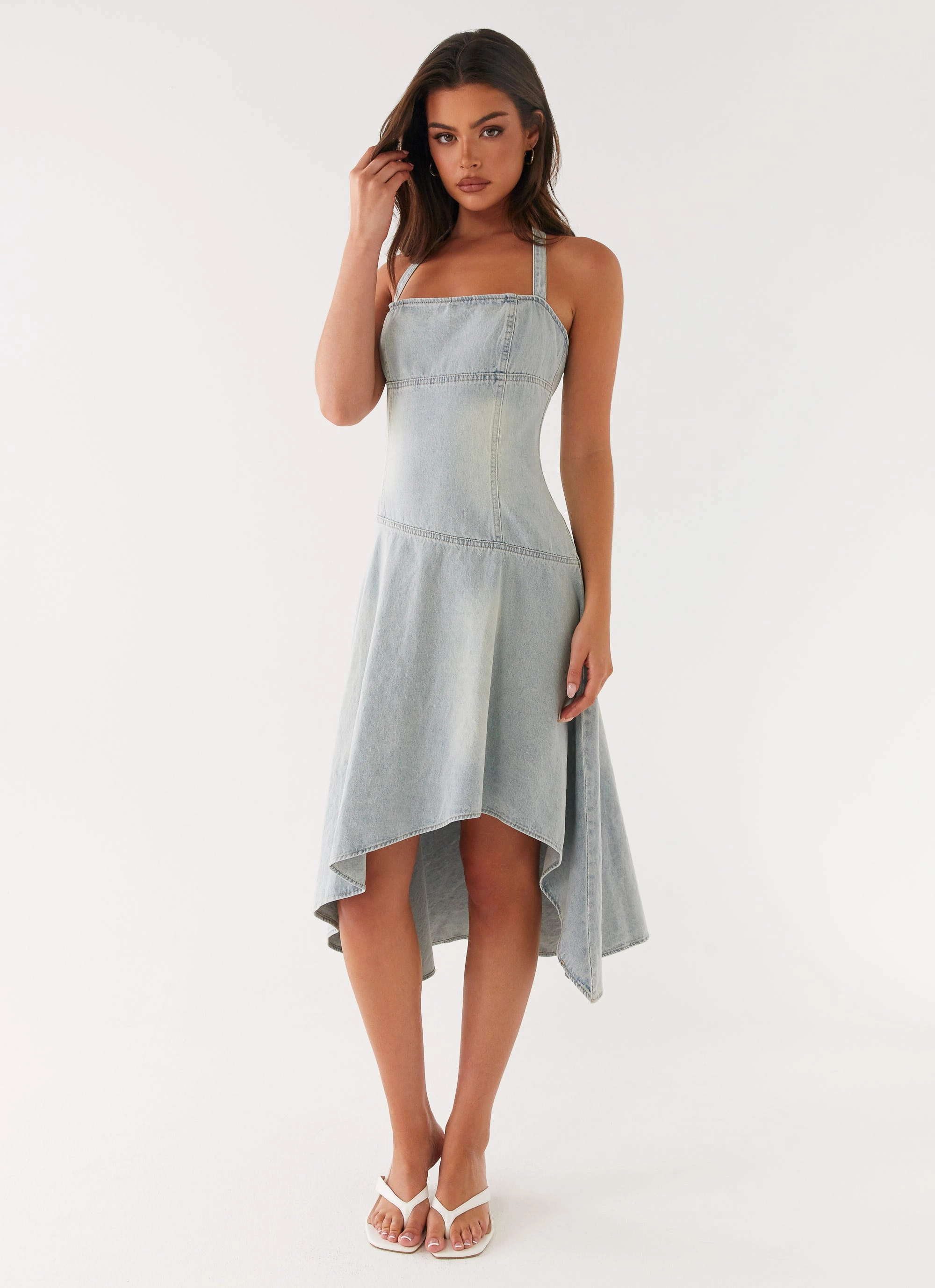 Comfy and Relaxed Comfortable office piece Tanisha Denim Midi Dress - Washed Blue