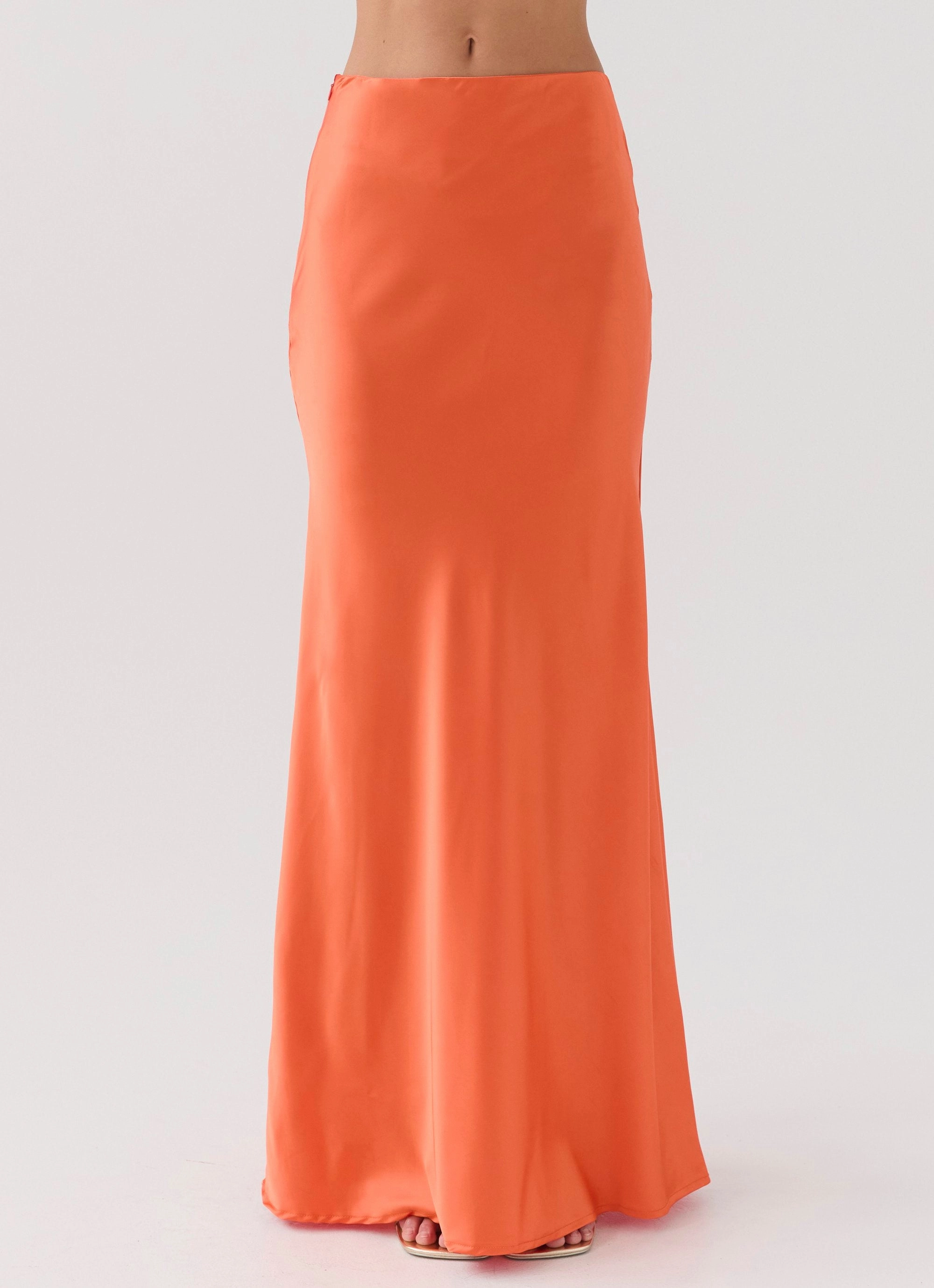 beaded embellishment Hidden Oasis Satin Maxi Skirt - Tangerine