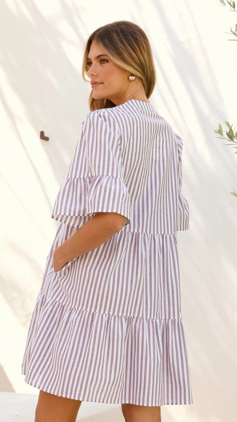 Tarnie Mini Dress - Brown Stripe Soft Comfort