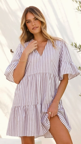 Soul Warm Subtle-Print Tarnie Mini Dress - Brown Stripe