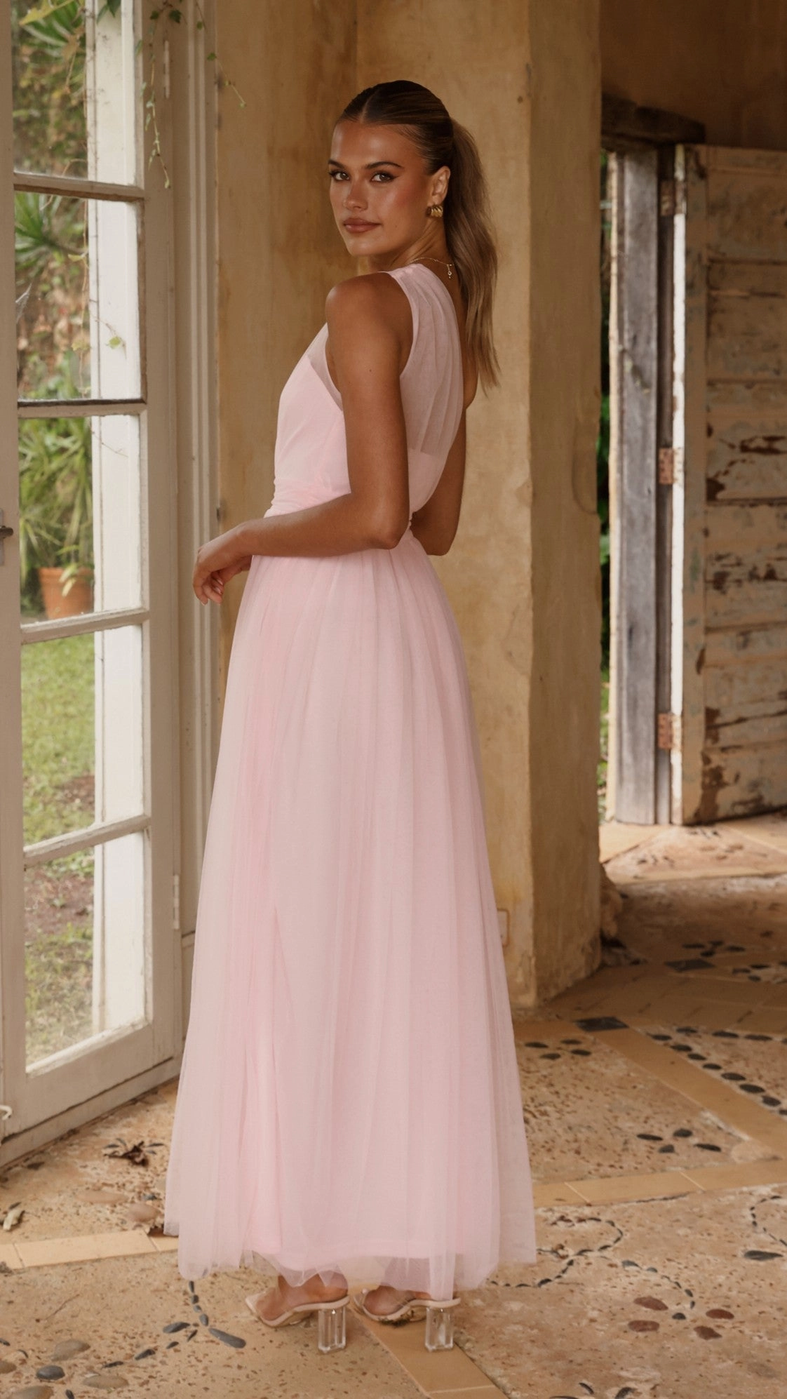 Talissa Tulle Maxi Dress - Pink Flattering Look Fit Summer Friendly
