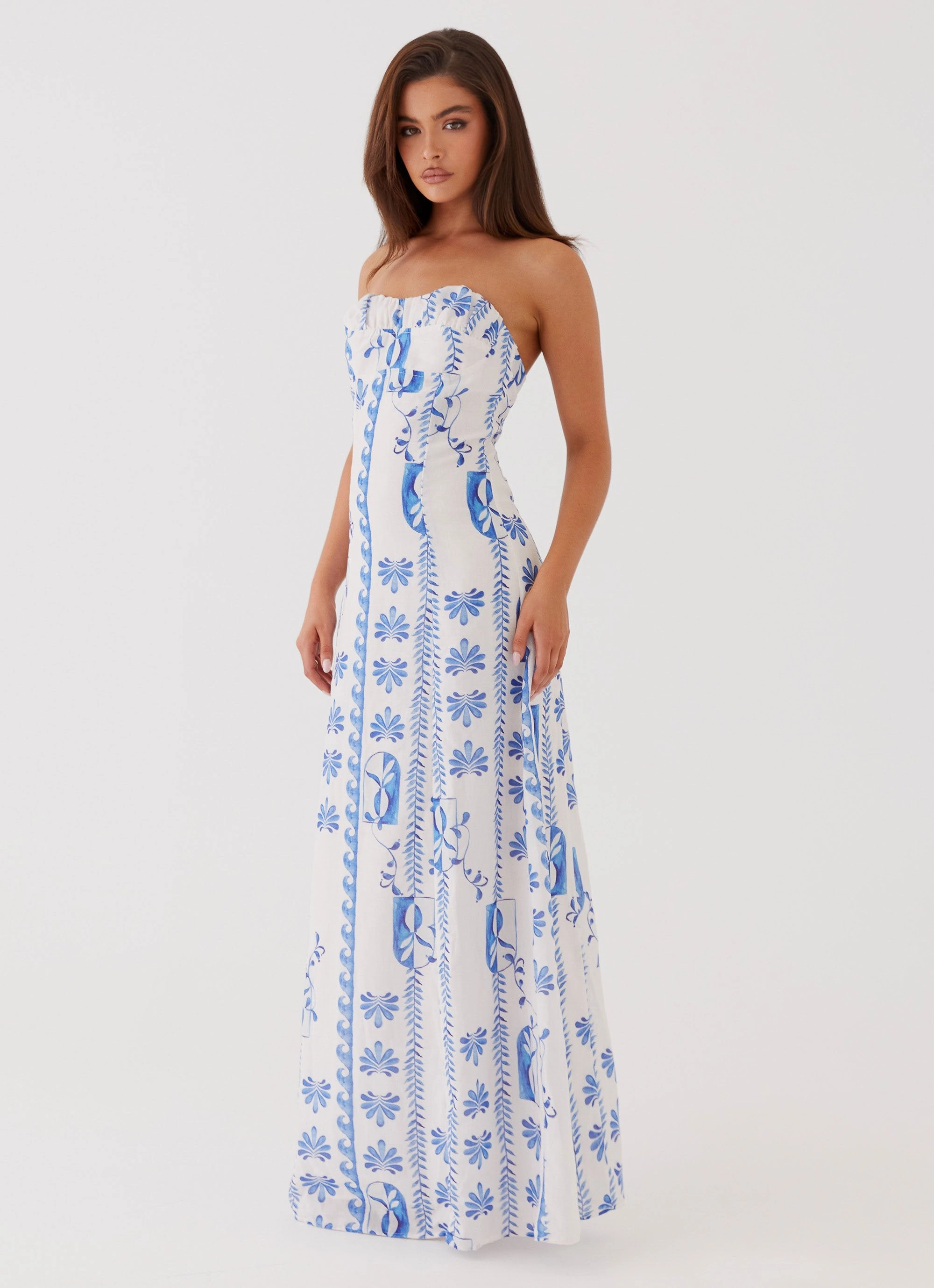 Tayla Linen Maxi Dress - Floral Wave Breezy Style
