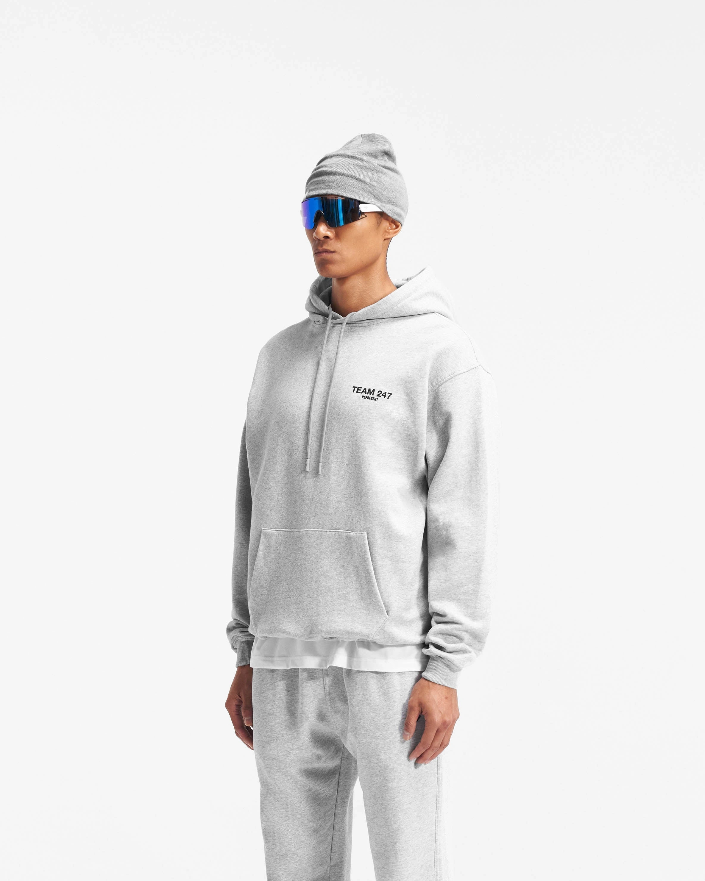 Low Profile Design Layered Collar Team 247 Oversized Hoodie - Ash Grey