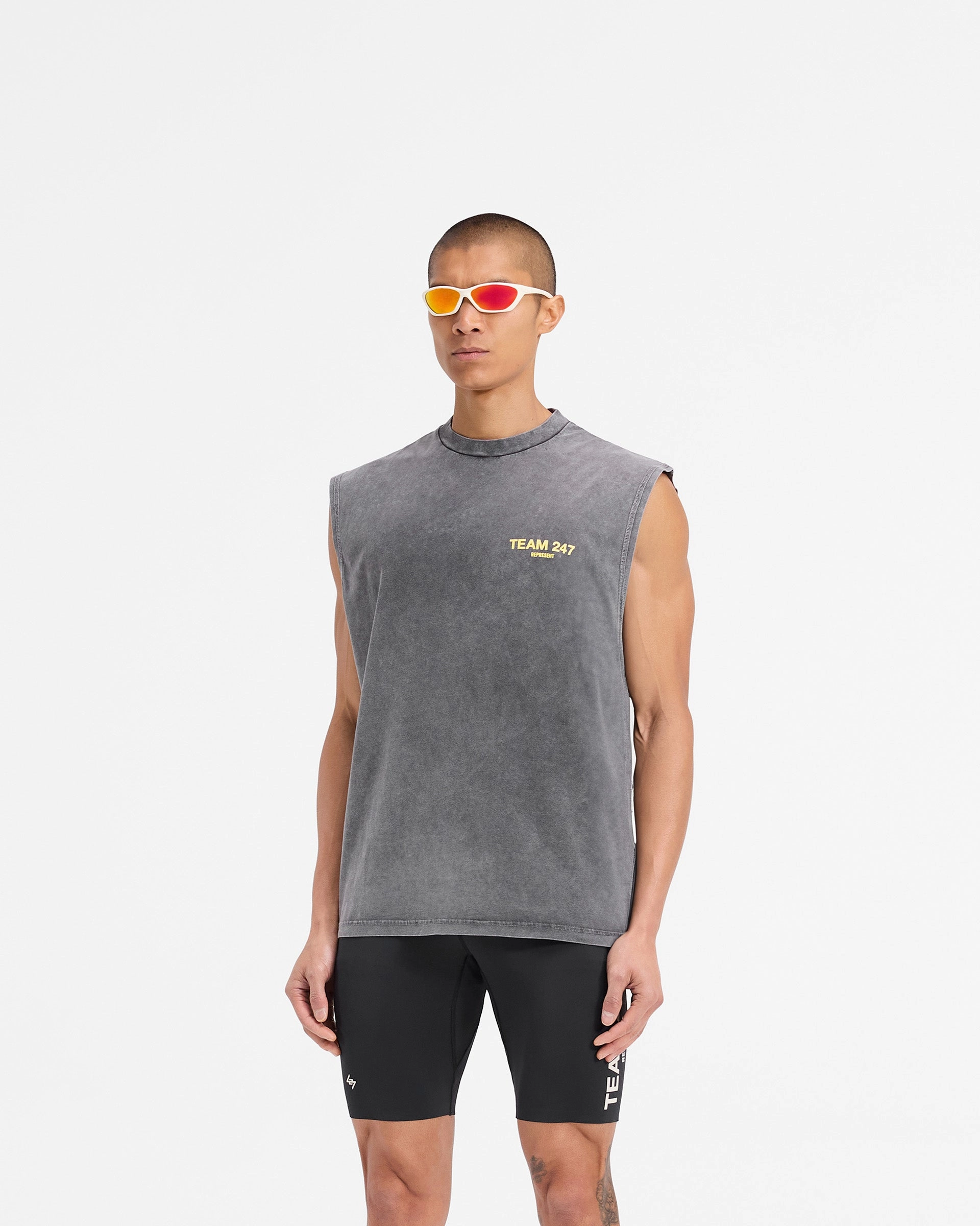 Smooth Seam Technology Ribbed Collar Design Team 247 Oversized Tank - Pewter Lemon