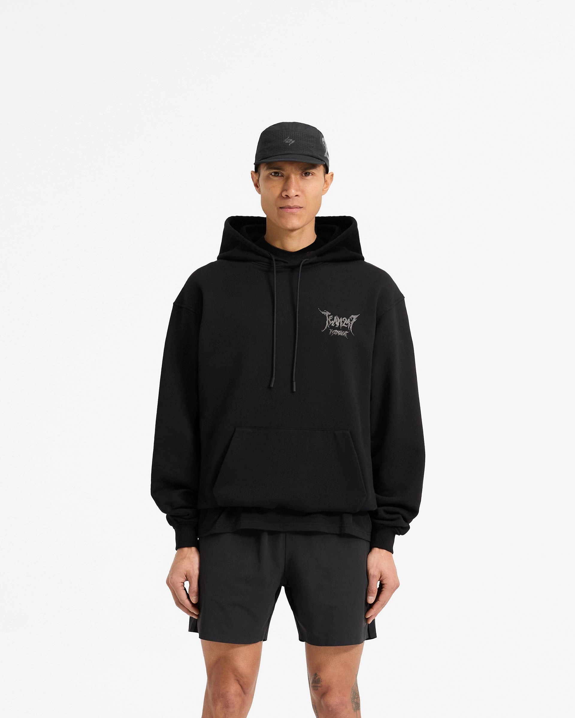 Soft Fleece Lining Team 247 X END Oversized Hoodie - Jet Black