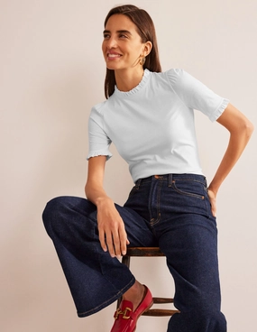 Supersoft Frill Detail T-shirt-White Durable Hem Stitching