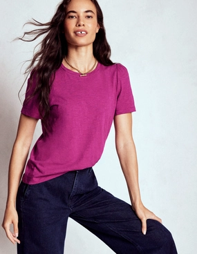 Cotton Puff Sleeve T-Shirt-Rich Magenta WaffleWeave