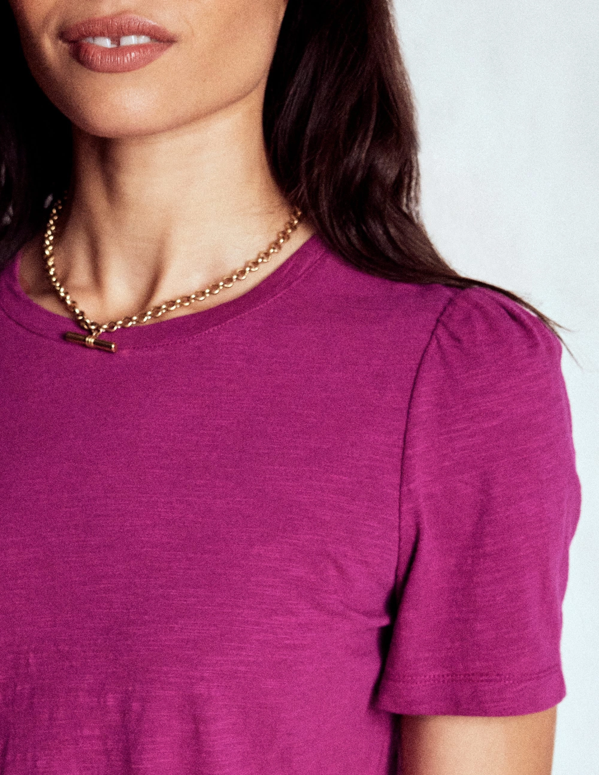 DurableWeave Cotton Puff Sleeve T-Shirt-Rich Magenta