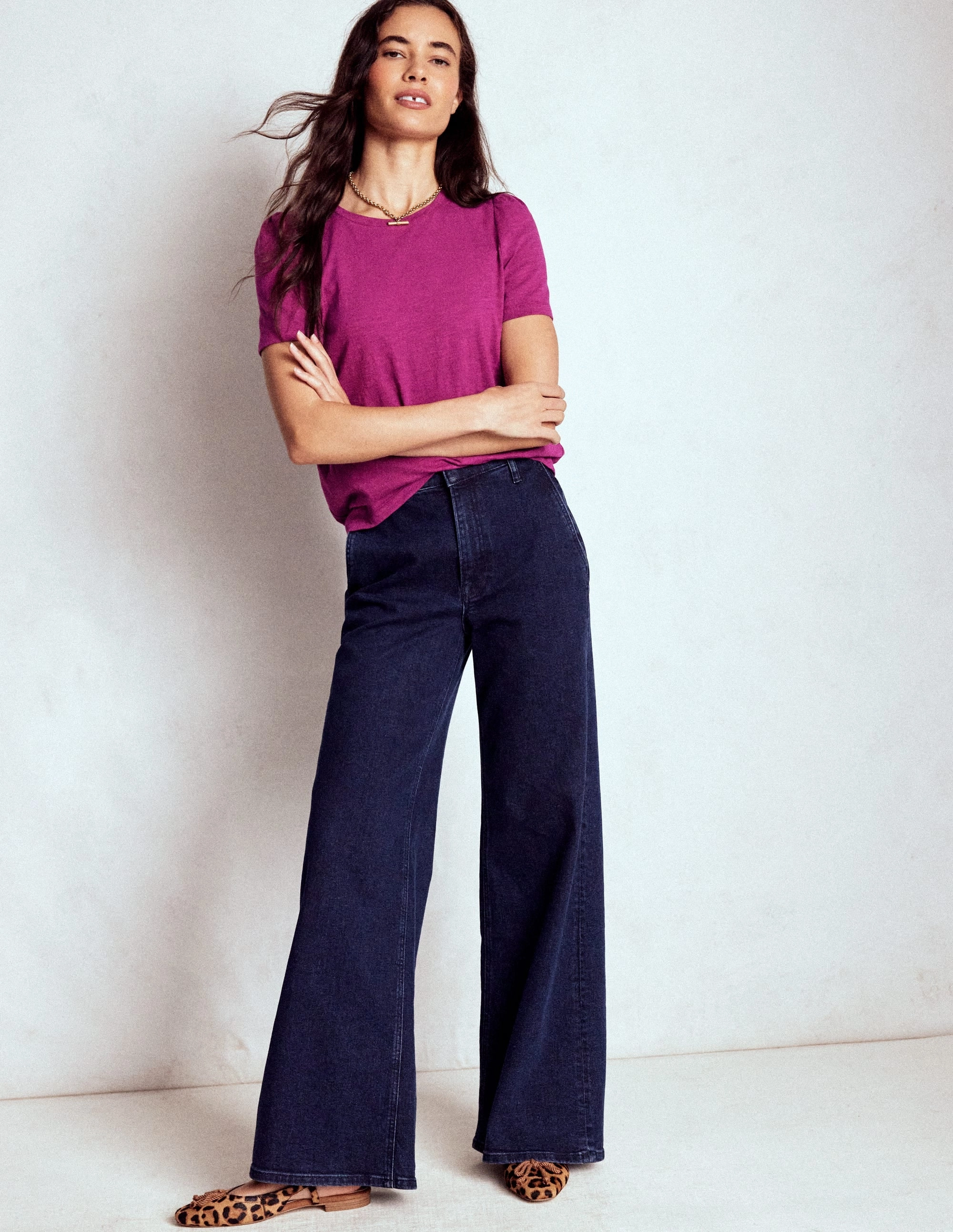 UltraLightweight Cotton Puff Sleeve T-Shirt-Rich Magenta