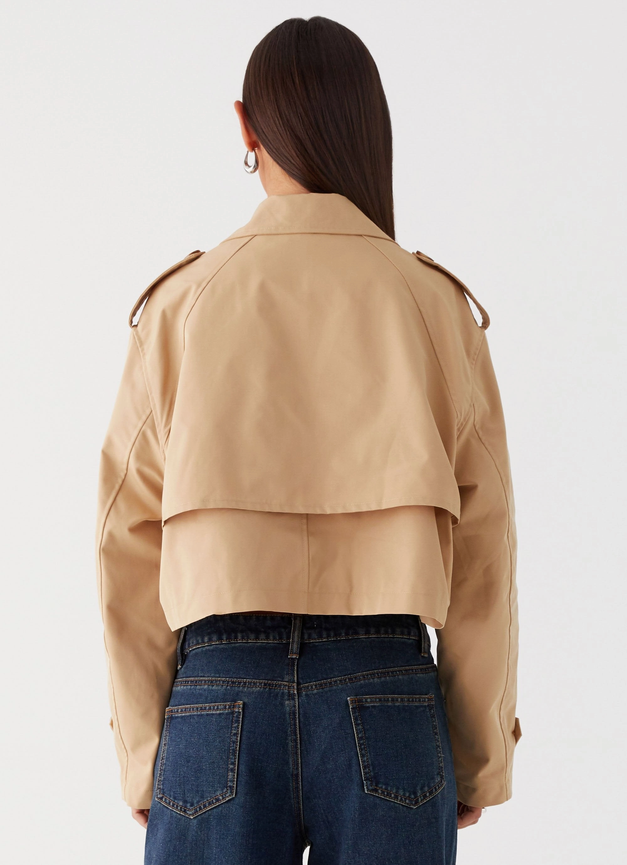 Polished Casual Sustainable Packaging Teddie Cropped Trench Coat - Camel