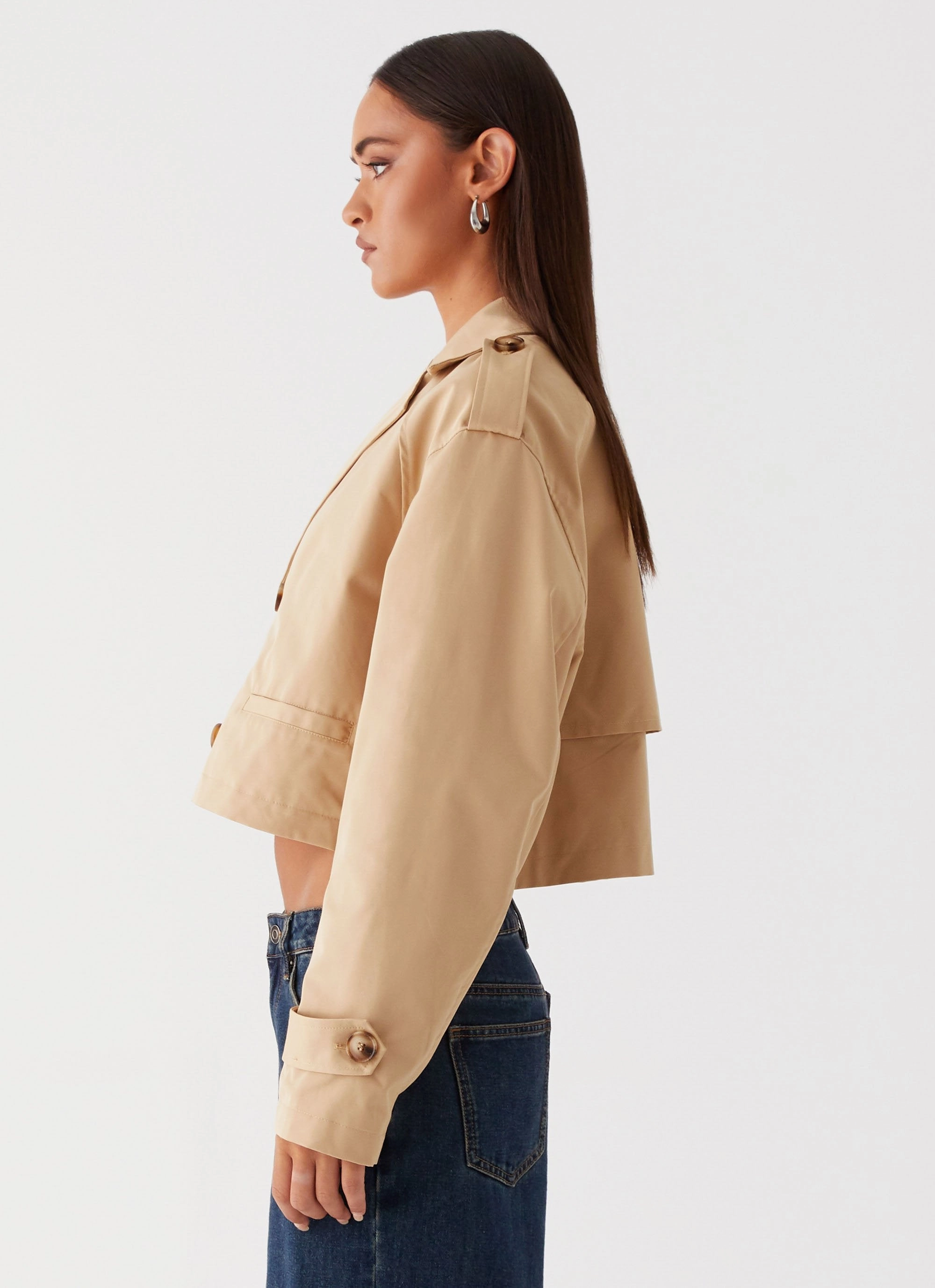 Insulated Warmth Anti Pill Fabric Tech Teddie Cropped Trench Coat - Camel
