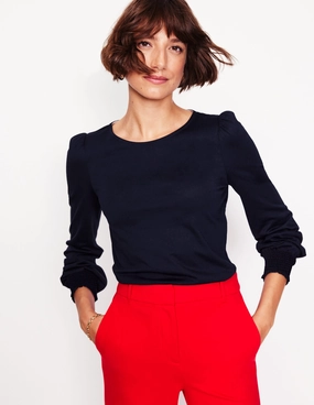 AdjustableHem Smocked Cuff Supersoft Top-Navy