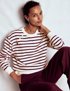 SnagFreeKnit Button Detail Sweatshirt-Deep Wisteria, Ivory
