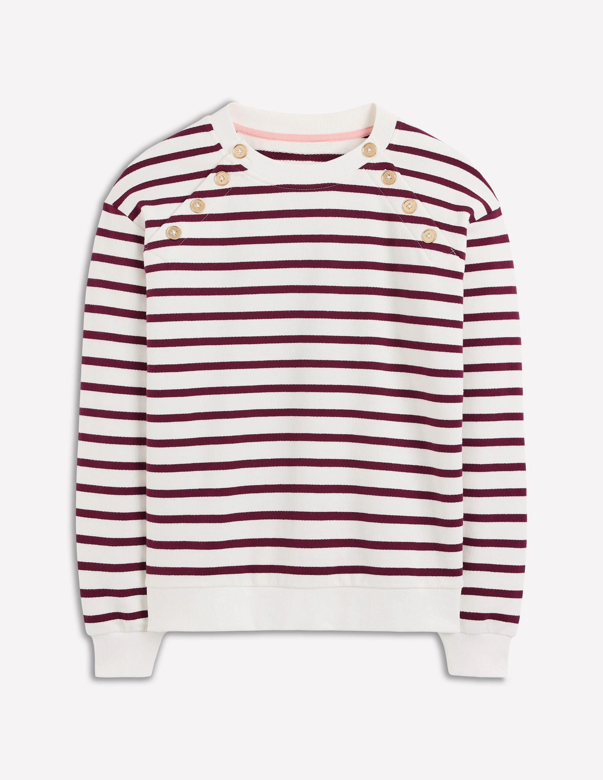 Button Detail Sweatshirt-Deep Wisteria, Ivory SeamlessDesign Bonded Seam Technique