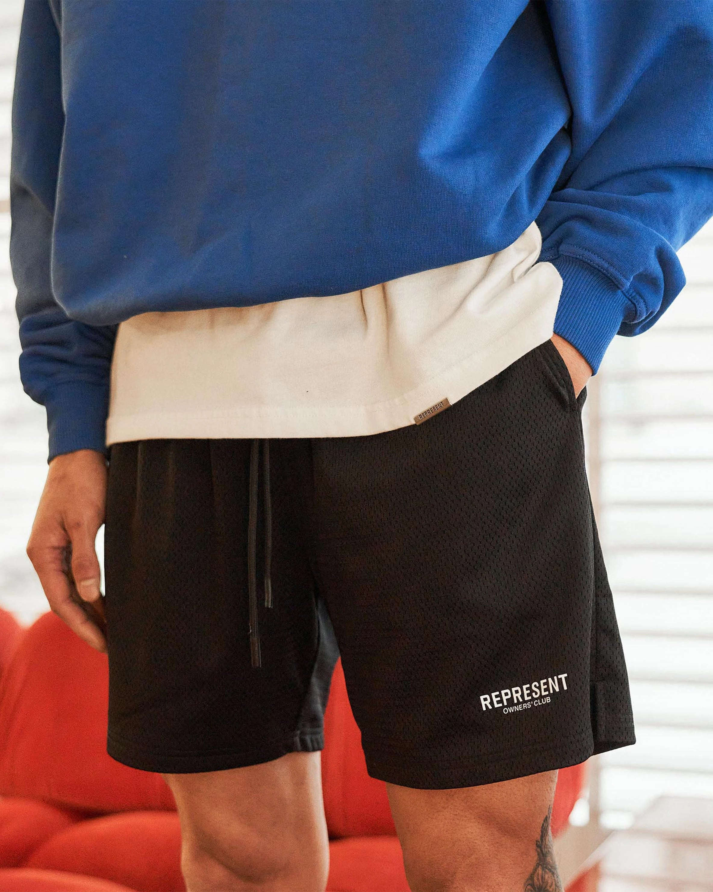 jewelry AdjustableDrawstring Represent Owners Club Mesh Shorts - Black