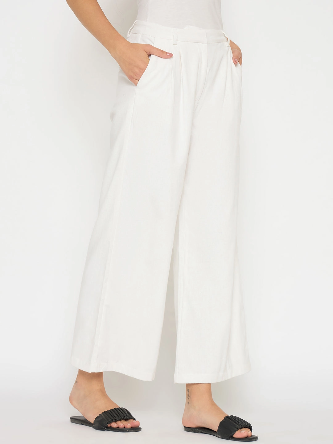 Madame Wide Leg White Rayon Blend Trousers Perfect Look