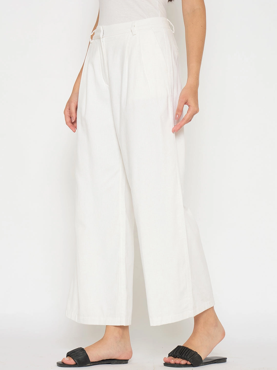 high waisted Madame Wide Leg White Rayon Blend Trousers